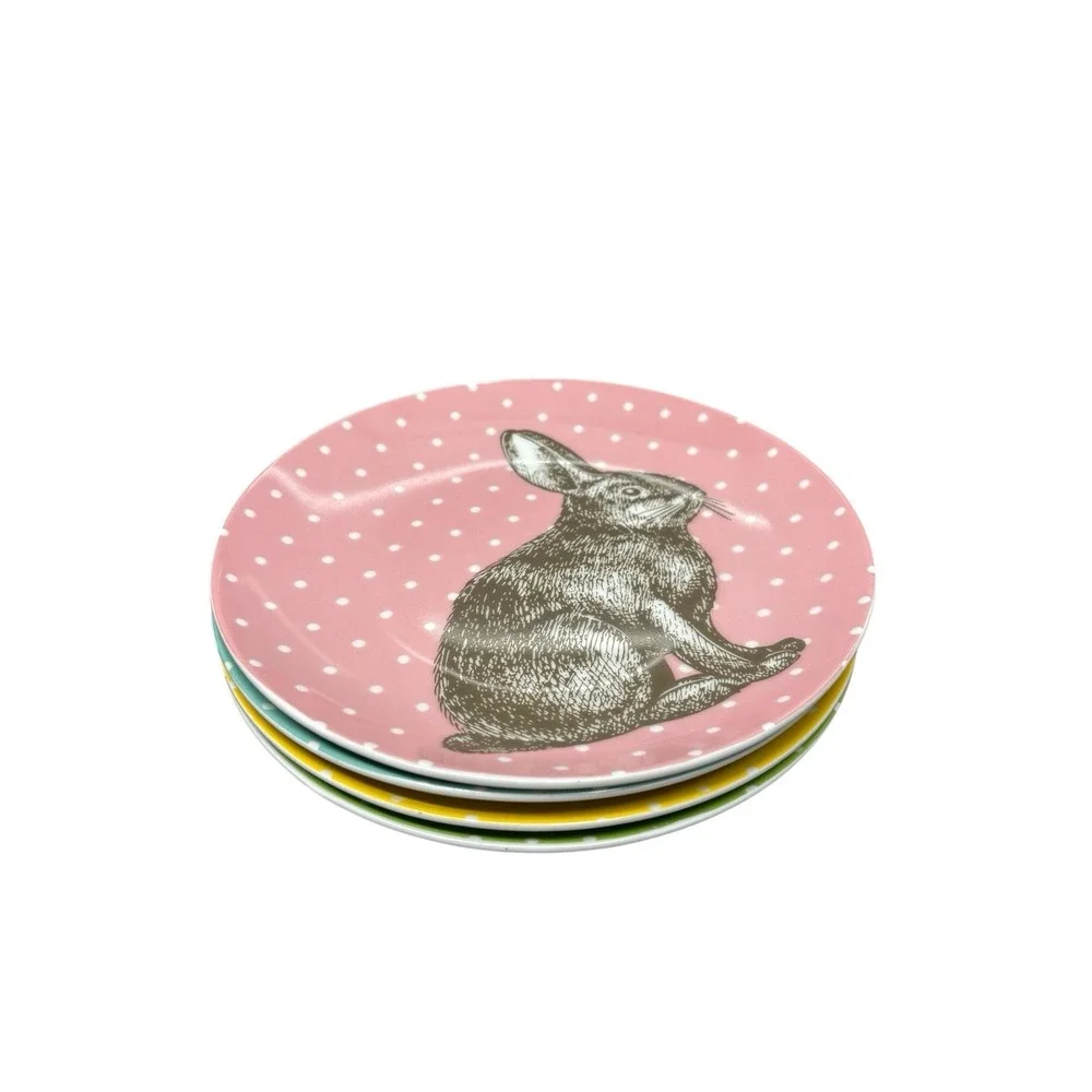 BIA Polka Dot Easter Bunny Rabbit Salad Dessert Plates Set of 4 Pastel Colors